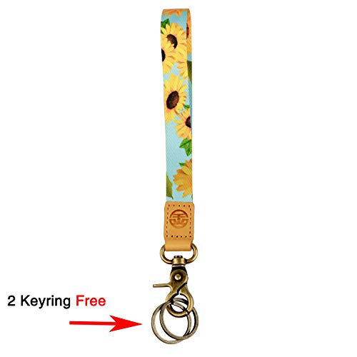 Wristlet Lanyard Keychain Holder with 2 Free Keyring (Sunflower)