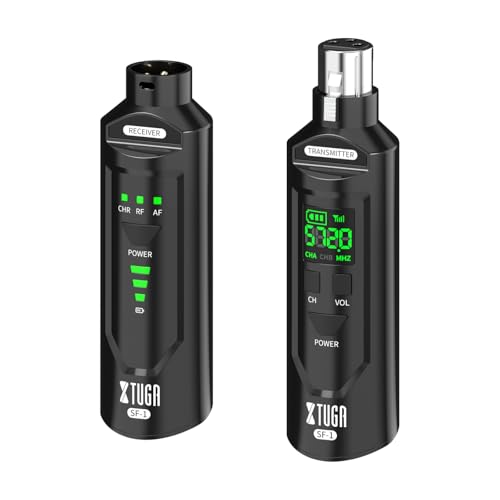 XTUGA UHF Sistema de Micrófono Inalámbrico XLR Transmisor y Receptor Receptor transmisor XLR inalámbrico con alimentación Fantasma de 48V para micrófonos dinámicos/de Condensador SF-1