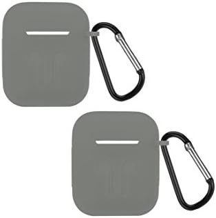 Juoos Airpods Case Shockproof Protective Silicone Skin Cover with Keychain Travel Carrying Box Case for Apple Air Pod Charging Case - 2 PACK (Gray)