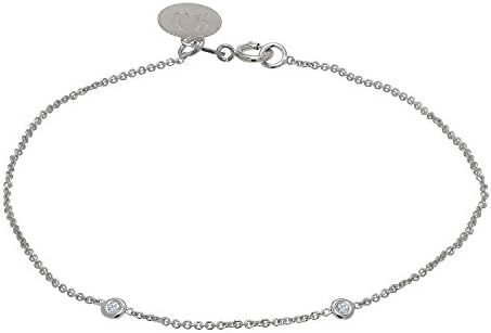 TousiAttar Diamond Bracelet 0.10 ct - Solid 14k or 18k White Gold - Solitaire Bezel Set - Free Personalized Initials Engraving - Nice Jewelry Gift for Women