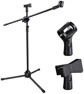 Chliste Professional Adjustable Height Microphone Stand Dual Mic Clip 360-degree Rotating Folding Type Boom Arm Tripod - Convenient, Portable, and Adjustable Mic Stand