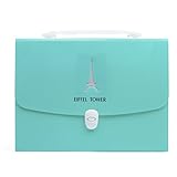 Expandable Portable Hand-Held Accordion File Document Folder File Organizer Eiffel Tower Print with Insert Button A4 and Letter Size 12 Pockets Green