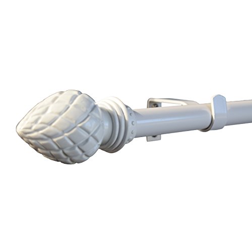 gbHome GH-6754WB Sublime Meridian Curtain Rod, 72-144 in Adjustable Length, 1 inch Rod, White, For Heavy Curtains, Metal Window Treatment, Hanging Drapery Rod W/ Extending Pole, 6-12 Feet