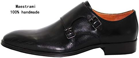Maestrami Men's Perforated Cap Toe Double Monk Strap Dress Shoes Slip on Loafer