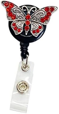 Surlove Butterfly Retractable Nurse Badge Reel with Swivel Alligator Clip ID Name Tag Badge Holder (Red)