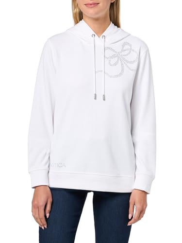 Nautica Women's Jeans Hoodie Sweatshirt with Bow Detail, Bright White, X-Large