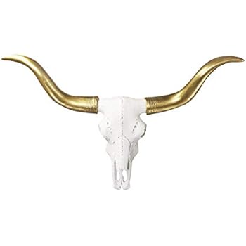 WALL CHARMERS Mini White + Gold Longhorns Faux Longhorn Skull - 20