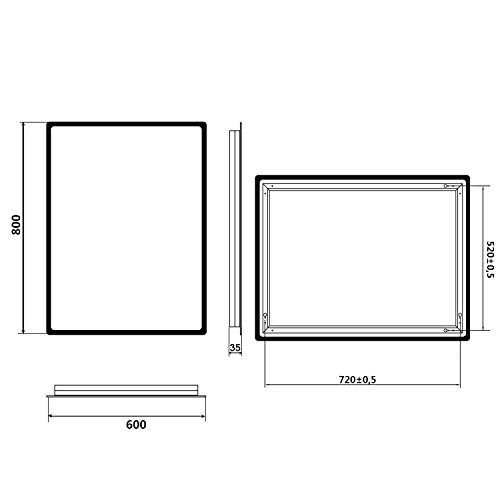 Sonni Bathroom LED Wall Mirror, Rectangular with LED Lighting, Cool White, IP44 Energy Saving