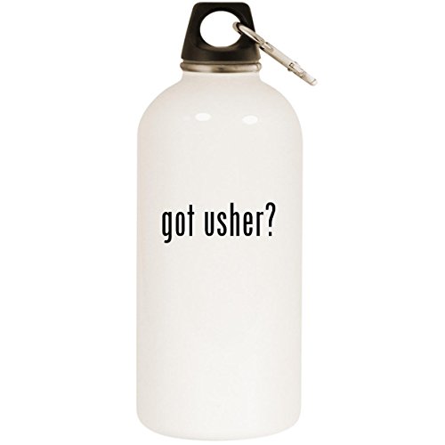 got usher? - White 20oz Stainless Steel Water Bottle with Carabiner