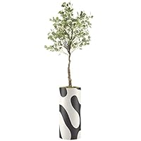 SIGNWIN Eucalyptus Tree with Black & White Swirling Color Block Pattern Vase Geometric Shapes Minimalism Zen Relax/Calm Dark for Living Room, Bedroom, Office - X-Large 5 Feet (60