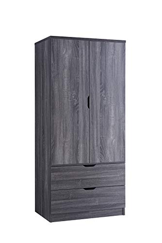 Smarthome Imogene Modern Bedroom Furniture Armoire Wardrobe Closet with Drawers (Distressed Grey Color) - Thumbnail 3