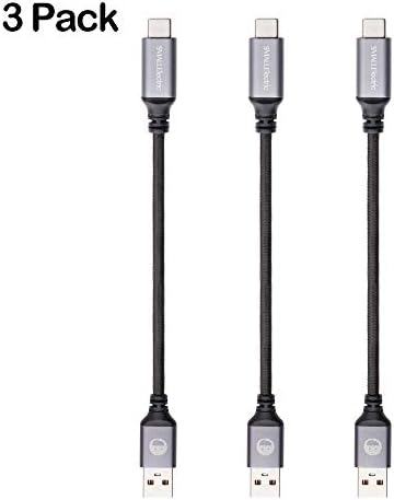 Short USB Type C Cable 1FT 3Pack, SMALLElectric Nylon Braided Type A to C Fast Charging Station Cords for Samsung Galaxy S9 Note 9 8,S8 Plus,Google Pixel,Nintendo Switch,Nexus,LG V30 V20 G6 5,(Black)