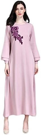 Muslim Dress Dubai Kaftan for Women Long Sleeve Arabic Long Dress Islamic Clothing (M, Pink)