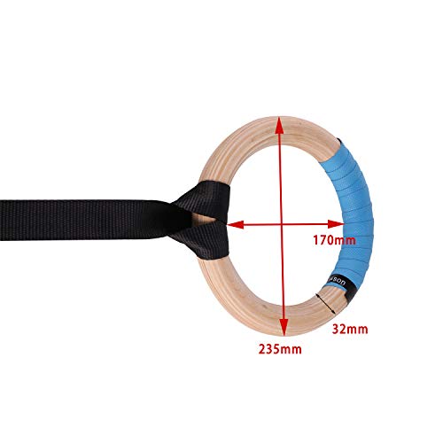 Autofonder 1.5 inch Wooden Gymnastic Olympic Rings Crossfit Gym Fitness Training Exercise
