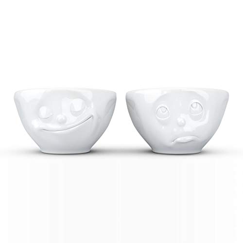 TASSEN Small Porcelain Bowl Set No. 2, Happy & Oh Please, 3.3 oz. White (Set of 2 Bowls)