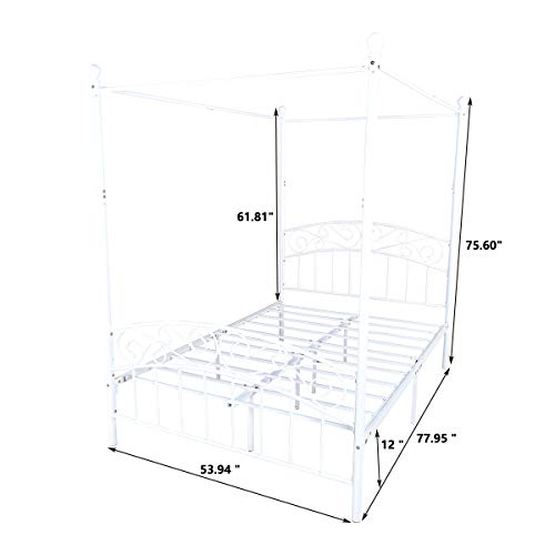 JURMERRY Full Size Metal Canopy Bed Frame with Ornate European Style Headboard & Footboard