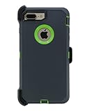 WallSkiN Turtle Series Cases for iPhone 7 Plus/iPhone 8 Plus (Only) Full Body Protection with Kickstand & Holster - The Oxbow (Dark Grey/Green)