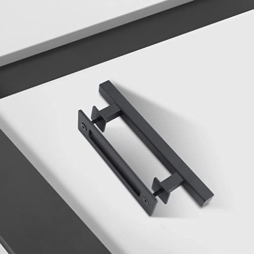 EaseLife 12" Sliding Barn Door Handles and Pulls,Double Sided Hardware Set,Heavy Duty,Square
