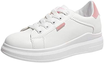 Vowes Women Casual Solid Lace-up Flat Thick Med Heel Breathable Med Heel Sneakers Single Shoes Skandent Small White Shoes