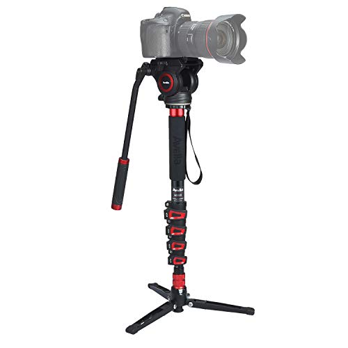 Avella CD325 Carbon Fiber Video Monopod Kit, with Fluid Head and Removable feet, 66 Inch Max Load 13.2 LB for DSLR and Video Cameras