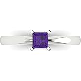 Clara Pucci 14K Solid White Gold 0.5 ctw Amethyst Solitaire Ring for Women | Anniversary, Birthday Gift | 4.0mm Princess Cut