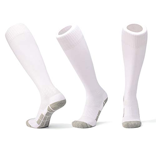 image for CWVLC Big Boys' Knee High Workout Training Rugby Socks, 5-pair White, 