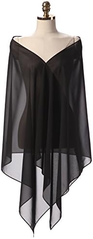 RMDress Bridal Womens Chiffon Shawl Wrap Bridal Wedding Cape Evening Prom Ball Wraps (One Size, Black 1)
