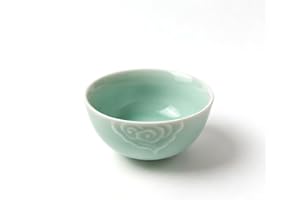 Celadon Ceramic Dinnerware Set, Green, Embossed Floral Design, Bowls, Plates, and Spoons Included (4.5 inch bowl)