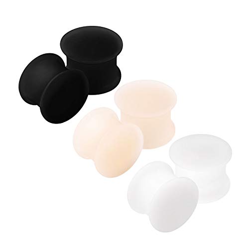 KJM FASHION 6PCS Silicone Black 1/2 inch 12mm Double Flared Saddle Skin White Stretcher Earring Gauge Ear Plug Piercing Jewellery 2813 — image 1