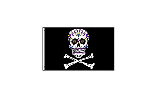 6 ft. Pirate Sugar Skull Bicycle Safety Flag with Rear Axle Mounting Bracket - Thumbnail 2