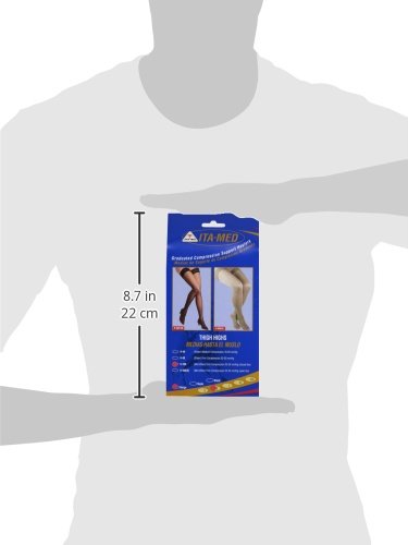 ITA-MED Microfiber Thigh Highs - Compression (25-35 mmHg): H-306(2), 2 Count, Medium, Beige/Black