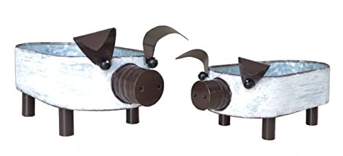 ShabbyDecor Galvanized White Washed Farmhouse Pig Tray Distressed Pig Bowl for Table Centerpiece Decor Set of 2