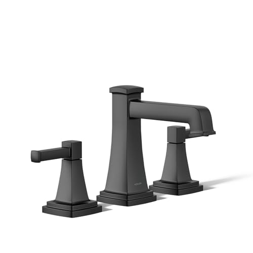 Photo 1 of KOHLER 27399-4-BL Riff Widespread Bathroom Sink Faucet, 3 Hole Bathroom Faucets with Clicker Drain, 1.2 GPM, Matte Black