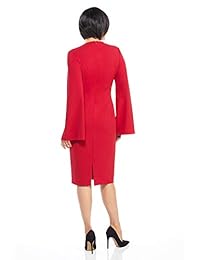 London Times - Vestido de mujer con cuello en V, manga larga, color crepé