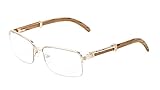 Executive Half Rim Rectangular Metal & Wood Eyeglasses/Clear Lens Sunglasses - Frames (Rose Gold & Light Brown Wood, Clear)