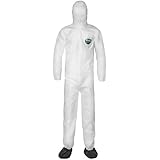 Lakeland SafeGard SMS Polypropylene Coverall with Hood and Boots, Disposable, Elastic Cuff, Large, White (Case of 25)