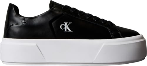 Flatform Sneaker Mujer Lace Up de Piel, Negro (CK Black), 41