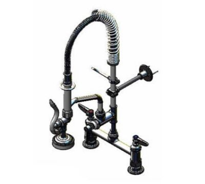 T&S Brass MPZ-4DLN-06 Mini-Pre Rinse Faucet. 4 Deck Mount Faucet with 6 Swing Nozzle, Lever Handles, and Wall Bracket