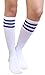 AM Landen Women's Casual White with Three Blue Stripes Knee High Socks Girls socks