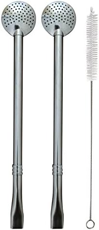 Yerba Mate Bombilla Filtered Straw for Gourd Cocktails Loose Leaf Tea Durable Stainless Steel 7.5 Inches Long New Design Clean Brush Included (2)
