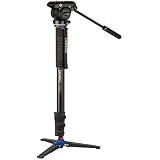 Benro A48FD Classic Aluminum Video Monopod, 3-Leg Base and S4 PRO Flat Base Fluid Video Head, Payload 8.8 lbs