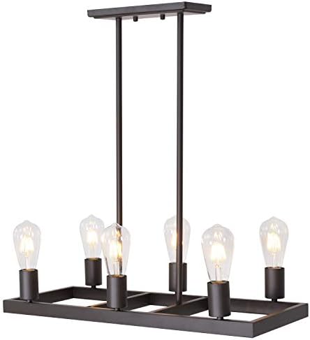 Rustic Chandelier Rectangle Pendants Lighting with Western Bronze Finish Retro Industrial Edison Hanging Light Vintage Ceiling Light Fixture 6 Lights by lucidce