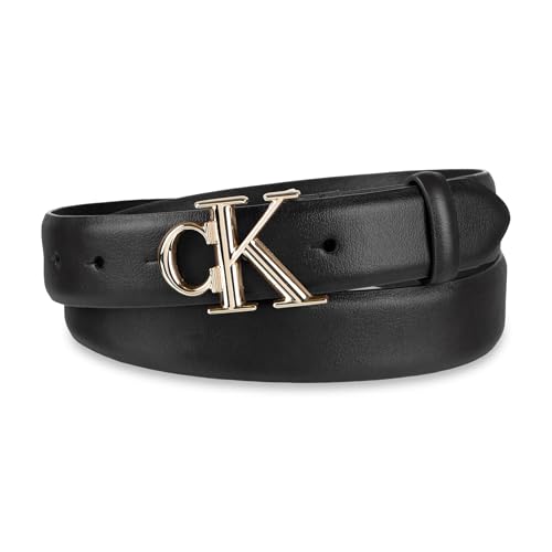 Calvin Klein Women's Slim CK Jeans Plaque Jean Belt, Black, Medium