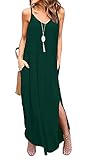 Kyerivs Women's Summer Casual Loose Dress Beach Cover Up Long Cami Maxi Dresses with Pocket_Dark Green_M