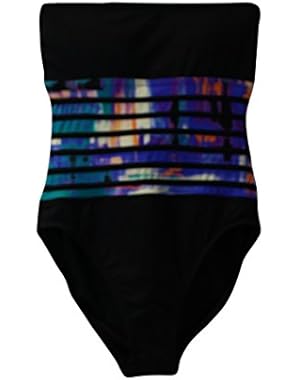 Calvin Klein Women's Bandeau Maillot One-Piece Swimsuit Orchid/Multi 6!