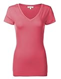Luna Flower Women's Basic Cotton Slim Short Sleeve Deep V-neck T-Shirt Tops