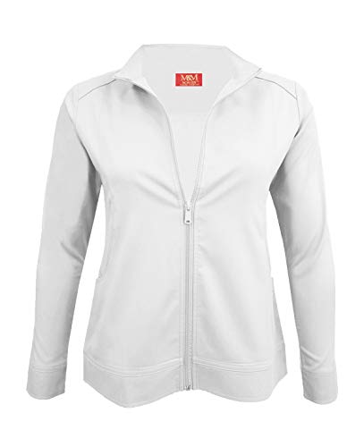 M&M SCRUBS Women's Ultra Soft Front Zip Warm-Up Scrub Jacket (White, 2X-Large)