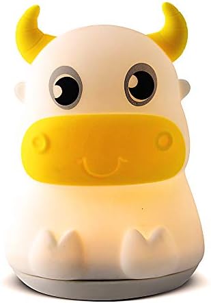 LED Nursery Night Lights for Kids, Cute Cow Silicone Baby Child Beside Lamp Portable and Rechargeable Infant or Toddler Brightness Changing Bright Nightlight