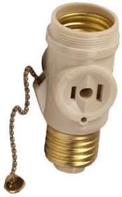 Lot 2 Light Bulb Socket E26 E27 Pull Chain Switch Dual Receptacle Outlets IV/BK