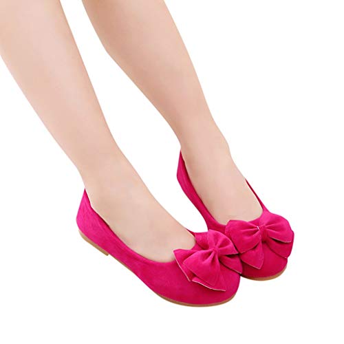 Baby Girls Dress Shoes Slip on Ballerina Flats Bows Shallow Mouth peas Shoes Dance Shoes (Little Kid/Big Kid) Hot Pink - Thumbnail 2